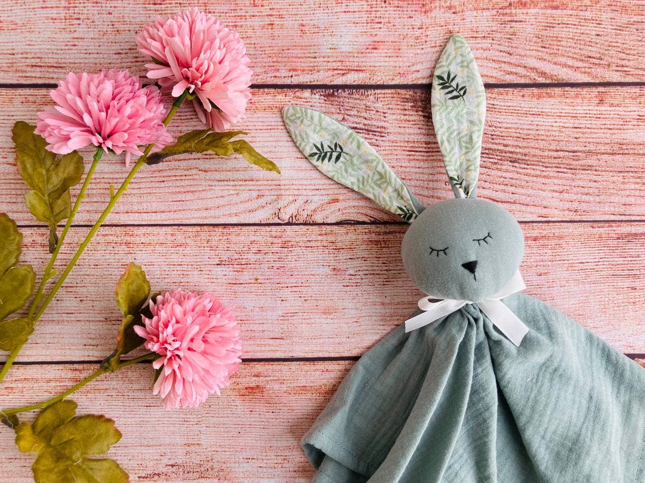 Schmusetuch Kuscheltuch Hase Schnuffeltuch Musselin Baby - Salbeigrün