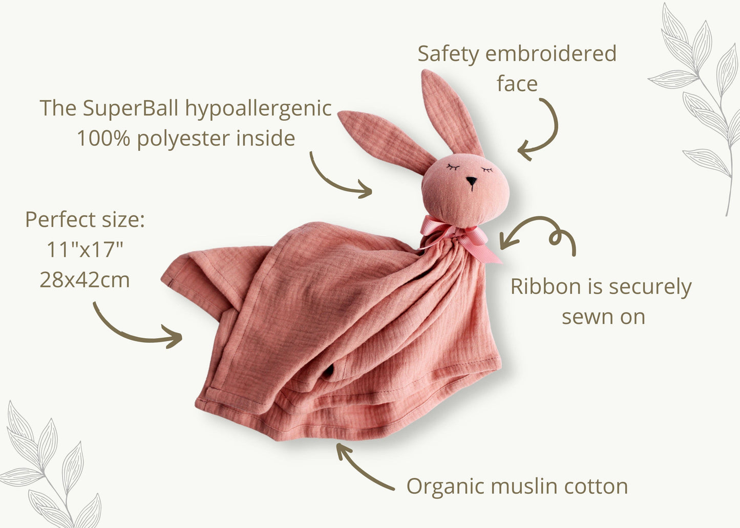 Schmusetuch Kuscheltuch Hase Schnuffeltuch Musselin Baby - Salbeigrün