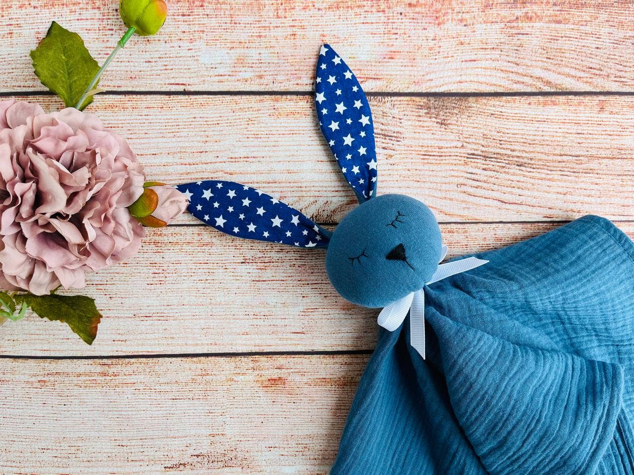 Schmusetuch Kuscheltuch Hase Schnuffeltuch Musselin Baby - Blau