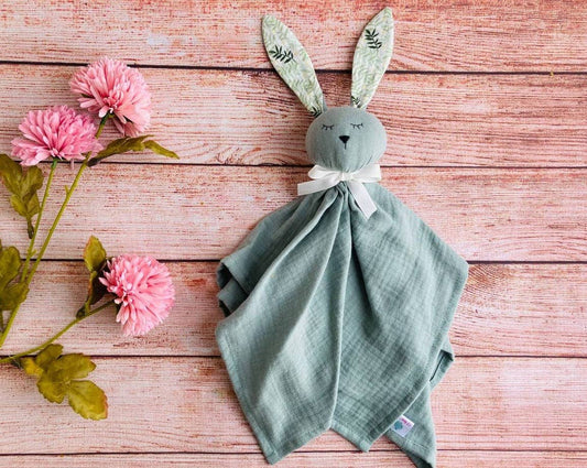 Schmusetuch Kuscheltuch Hase Schnuffeltuch Musselin Baby - Salbeigrün