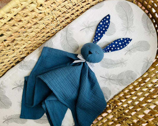 Schmusetuch Kuscheltuch Hase Schnuffeltuch Musselin Baby - Blau